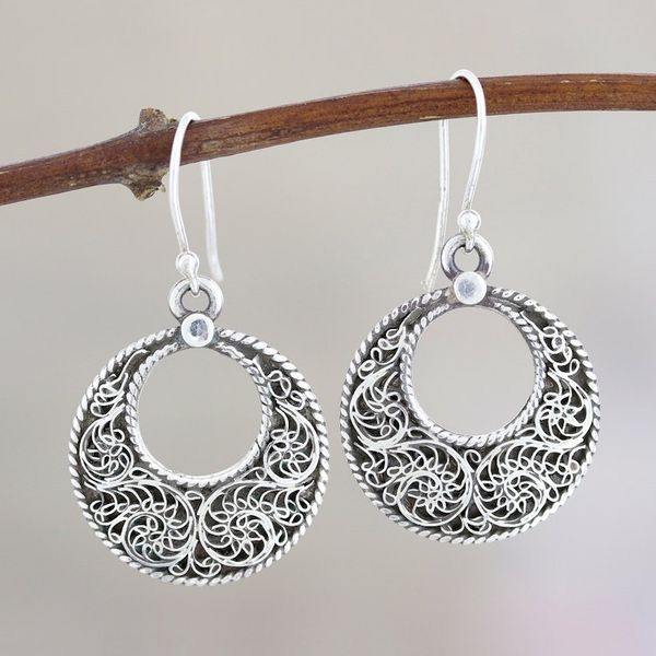 Alternate image for Swirl Pattern Sterling Silver Loop Dangle Earrings Swirling Loops