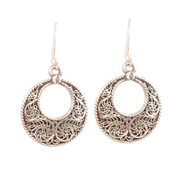 Alternate image for Swirl Pattern Sterling Silver Loop Dangle Earrings Swirling Loops