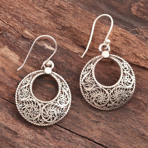 Alternate image for Swirl Pattern Sterling Silver Loop Dangle Earrings Swirling Loops