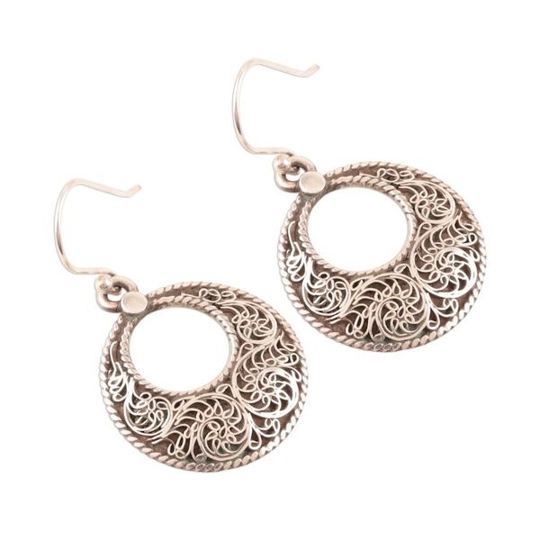 Alternate image for Swirl Pattern Sterling Silver Loop Dangle Earrings Swirling Loops