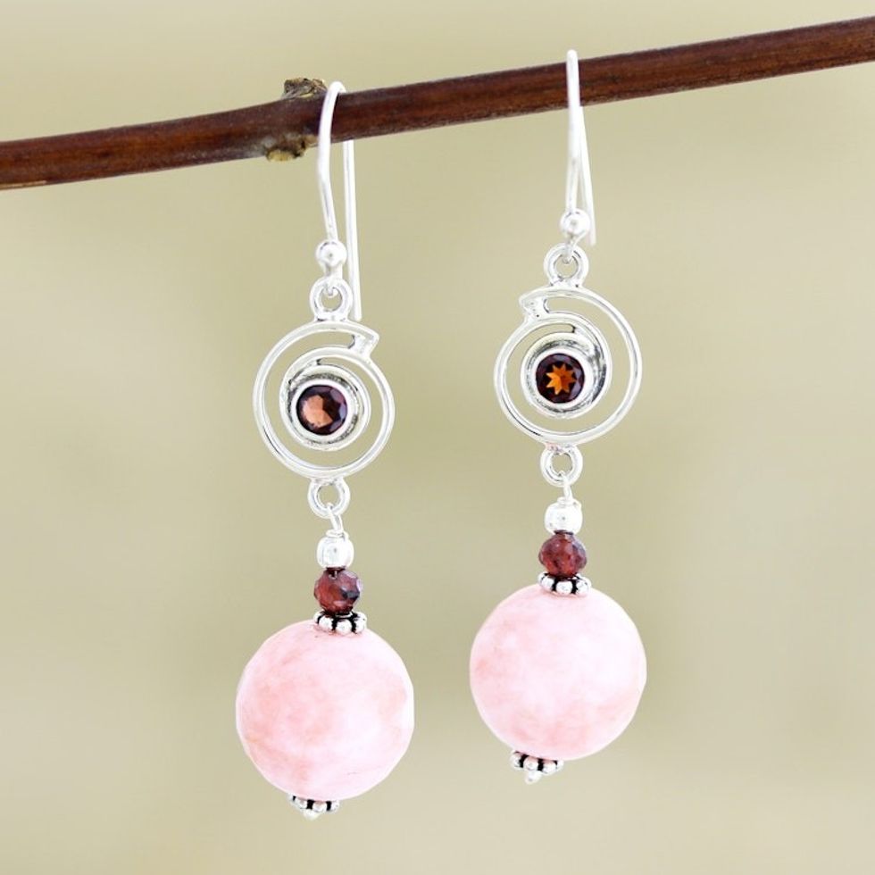 Hand Made Agate and Garnet Dangle Earrings 'Bubblegum Pop'