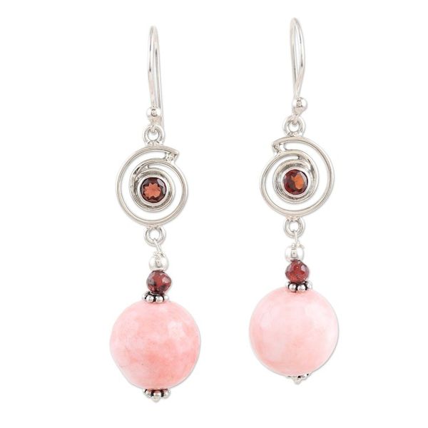 Alternate image for Hand Made Agate and Garnet Dangle Earrings Bubblegum Pop