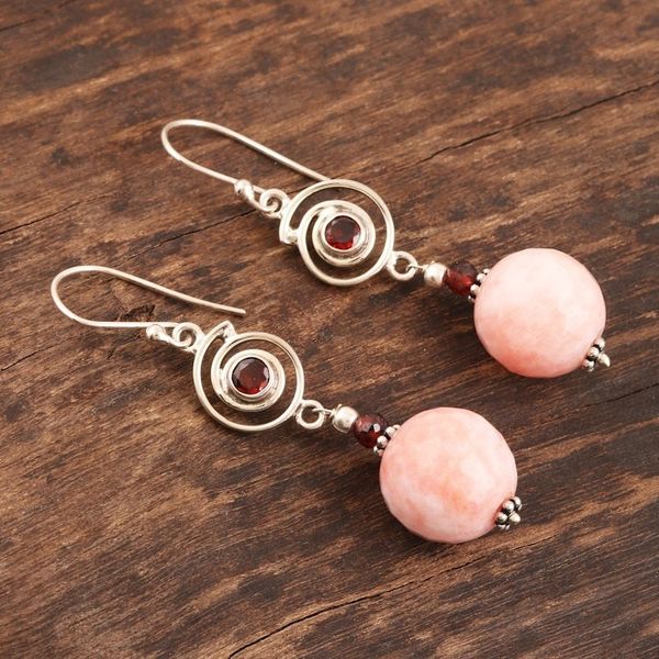Alternate image for Hand Made Agate and Garnet Dangle Earrings Bubblegum Pop