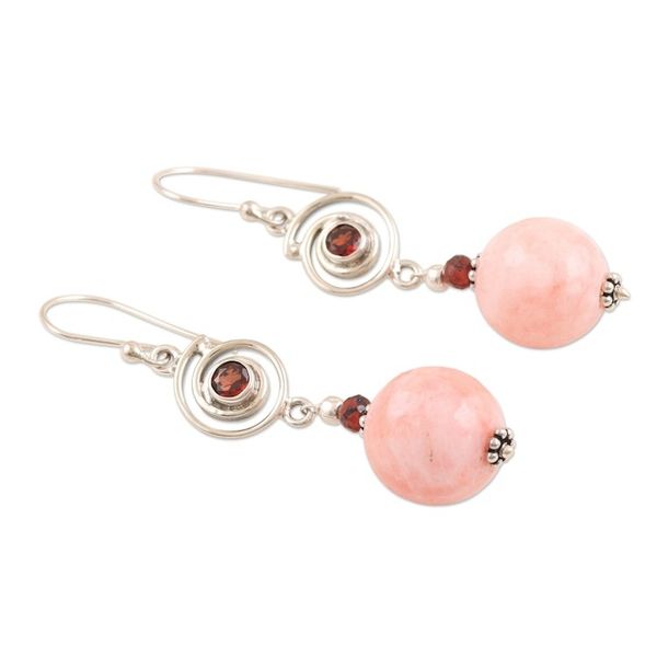 Alternate image for Hand Made Agate and Garnet Dangle Earrings Bubblegum Pop
