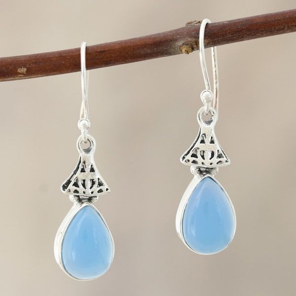Alternate image for Blue Chalcedony and Sterling Silver Earrings Blue Morn