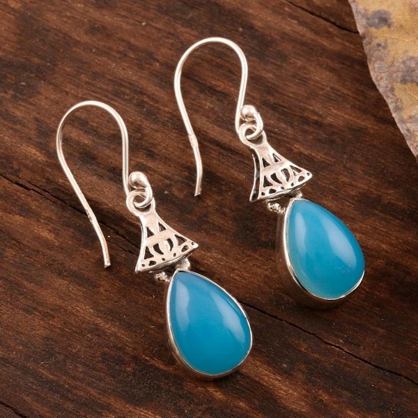 Alternate image for Blue Chalcedony and Sterling Silver Earrings Blue Morn