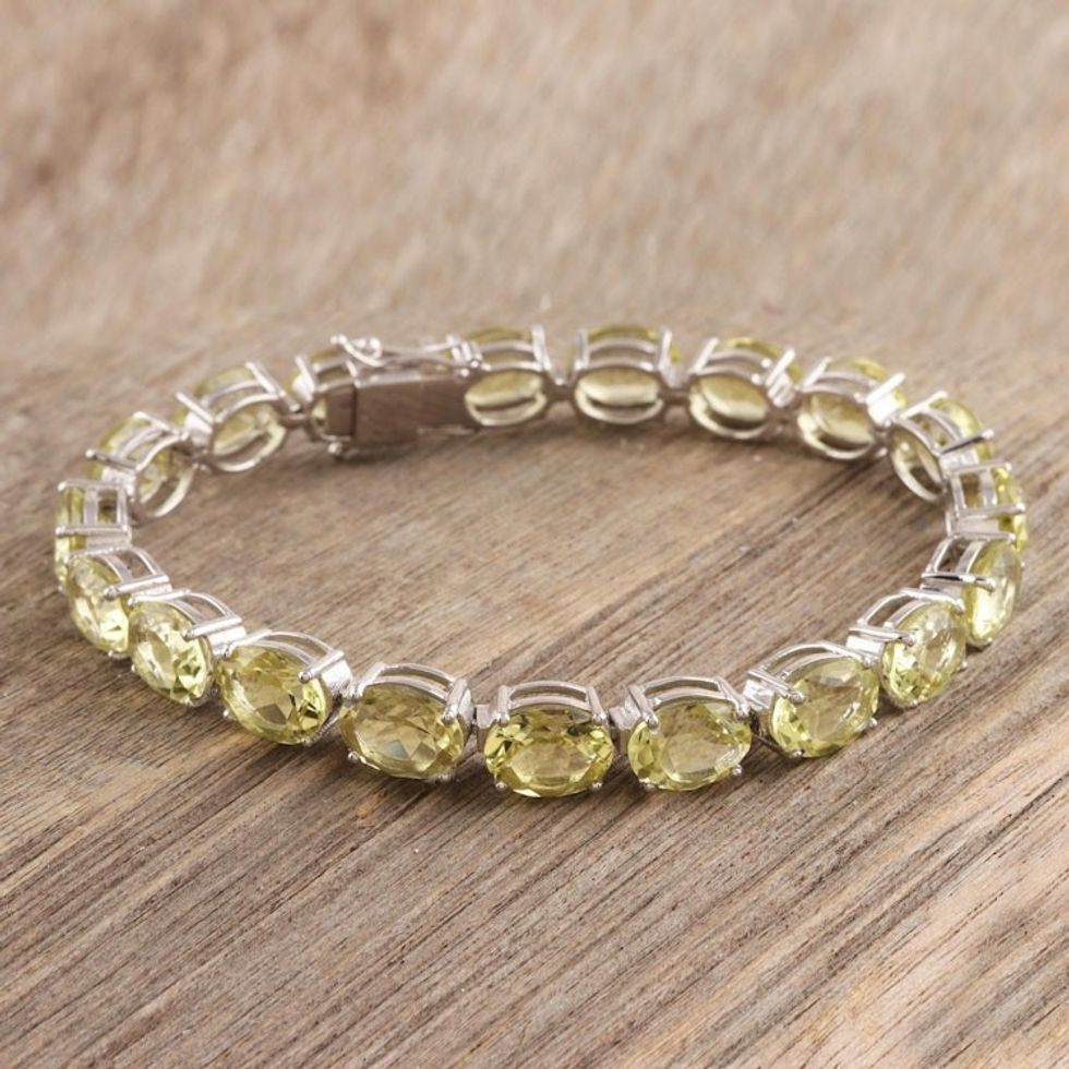 Rhodium Plated 47 carat Lemon Quartz Tennis Bracelet 'Citron Sparkle'