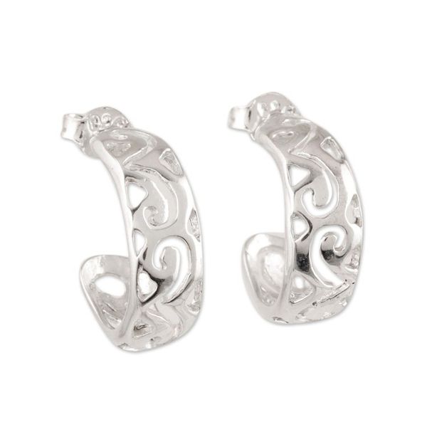 Alternate image for Wavy Openwork Sterling Silver Half-Hoop Earrings from India Wavy Grace