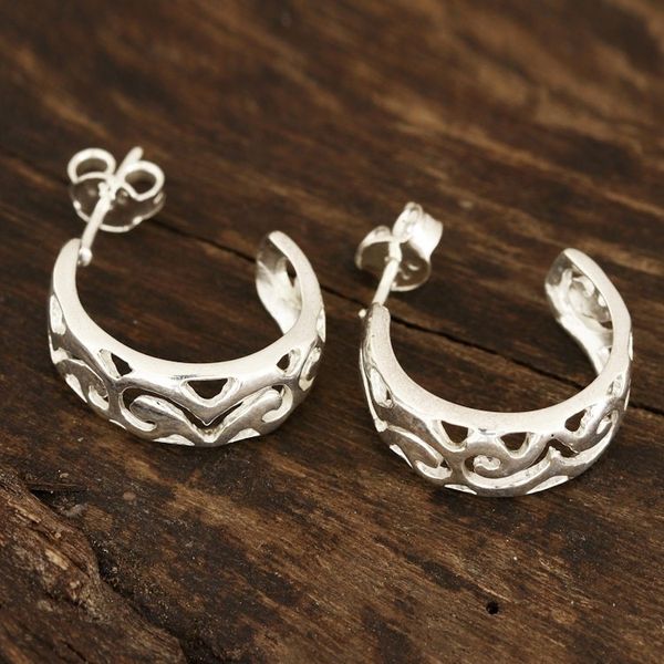 Alternate image for Wavy Openwork Sterling Silver Half-Hoop Earrings from India Wavy Grace