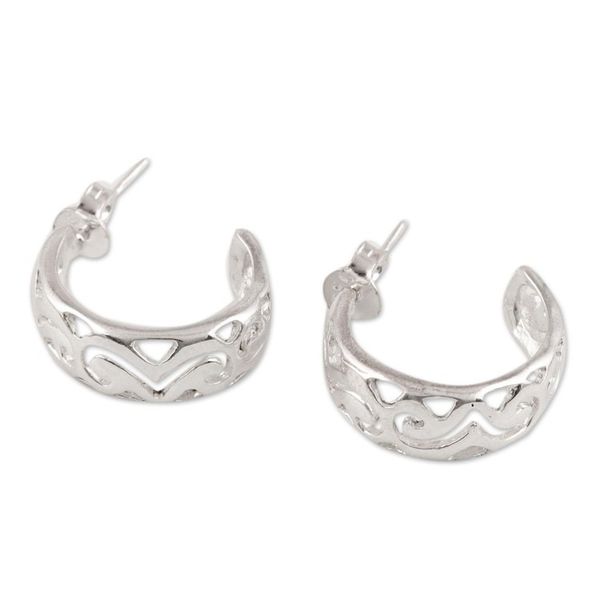 Alternate image for Wavy Openwork Sterling Silver Half-Hoop Earrings from India Wavy Grace