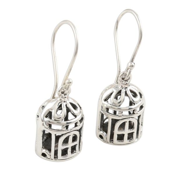 Alternate image for Charming Sterling Silver Bird Cage Earrings Cagey Birds