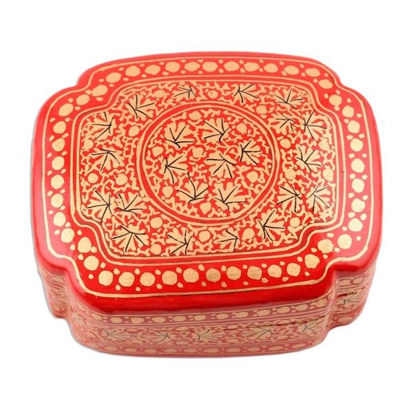 Alternate image for Artisan Crafted Red and Gold Hand Painted Box Kashmir Artistry