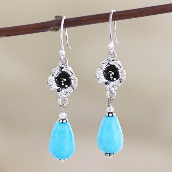 Alternate image for Artisan Crafted Blue Agate Dangle Earrings from India Blue Parasol