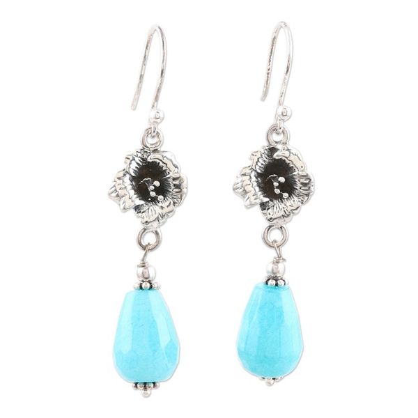 Alternate image for Artisan Crafted Blue Agate Dangle Earrings from India Blue Parasol