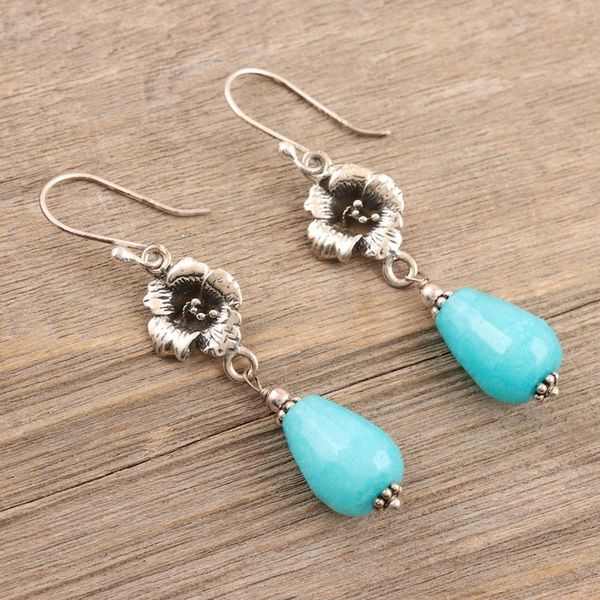 Alternate image for Artisan Crafted Blue Agate Dangle Earrings from India Blue Parasol