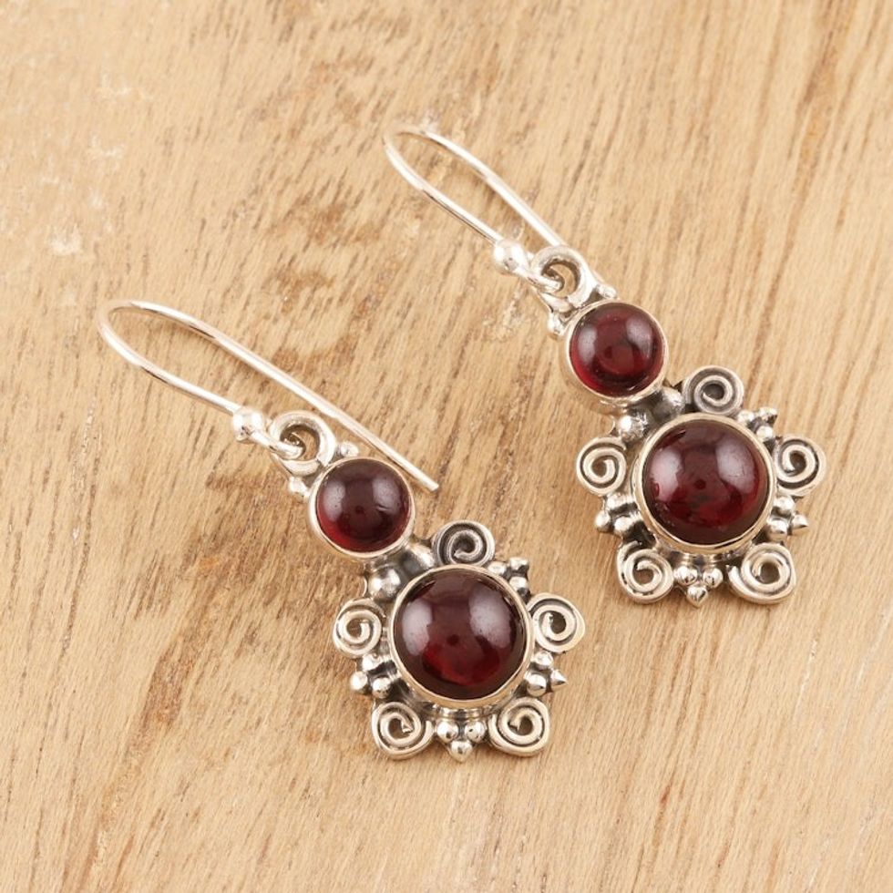 Garnet Dangle Earrings Crafted in India 'Inspired Love'