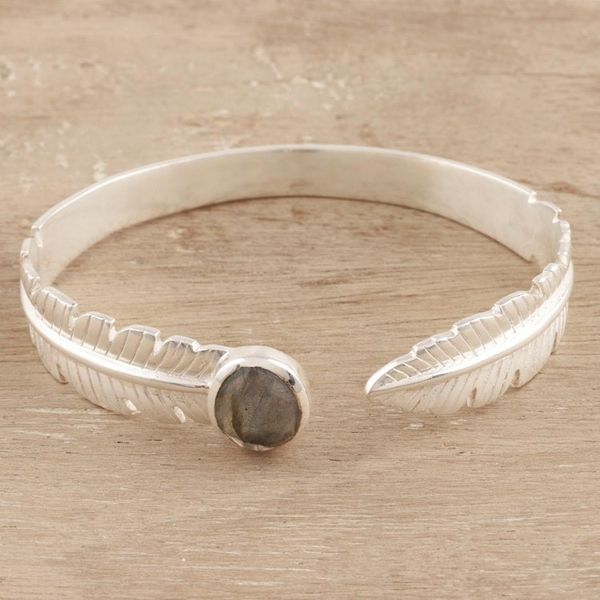 Alternate image for Leafy Labradorite Cuff Bracelet from India Caressing Leaf