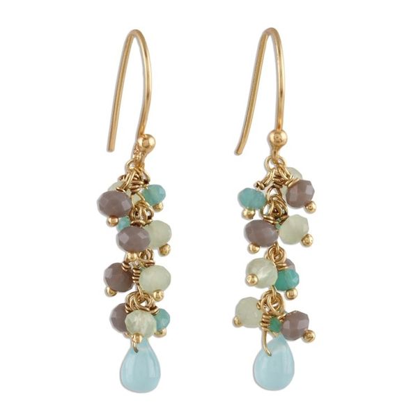 Alternate image for Gold Plated Chalcedony Cluster Earrings from India Fruit of the Tropics
