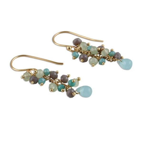 Alternate image for Gold Plated Chalcedony Cluster Earrings from India Fruit of the Tropics