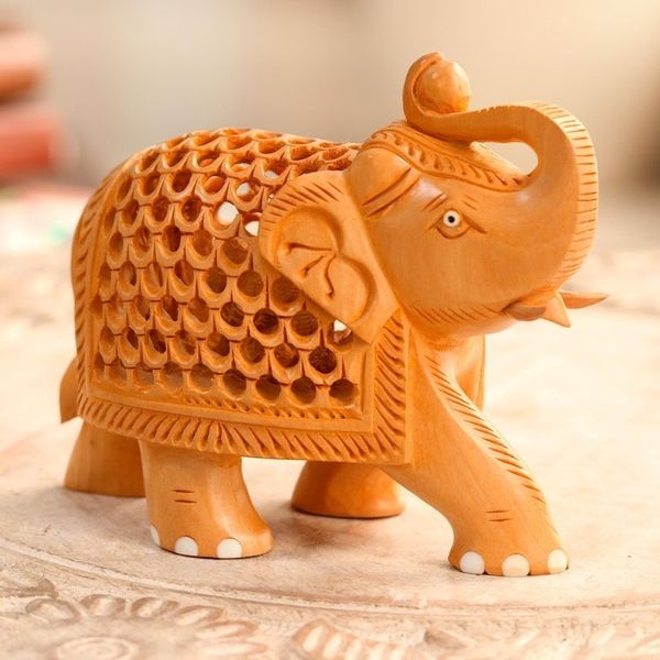 Alternate image for Jali Style Wood Elephant Sculpture Enchanting Elephant