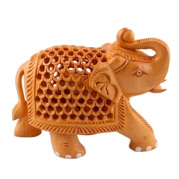 Alternate image for Jali Style Wood Elephant Sculpture Enchanting Elephant