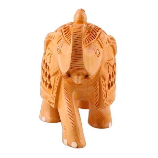 Alternate image for Jali Style Wood Elephant Sculpture Enchanting Elephant