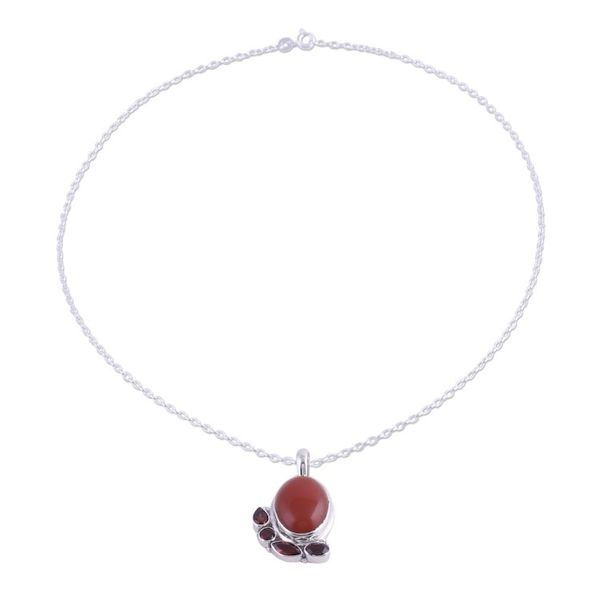 Alternate image for Indian Sterling Silver Garnet and Carnelian Pendant Necklace Fires Embers