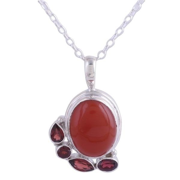 Alternate image for Indian Sterling Silver Garnet and Carnelian Pendant Necklace Fires Embers