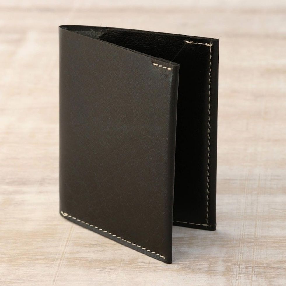 Men's Genuine Black Leather Card Holder Wallet from India 'Dauntless Black'