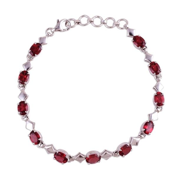 Alternate image for Garnet and Rhodium Plated Silver Link Bracelet from India Inspiring Red