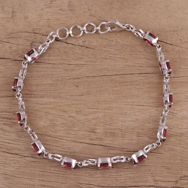Alternate image for Garnet and Rhodium Plated Silver Link Bracelet from India Inspiring Red