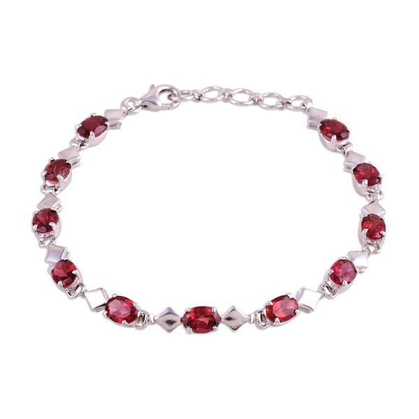 Alternate image for Garnet and Rhodium Plated Silver Link Bracelet from India Inspiring Red