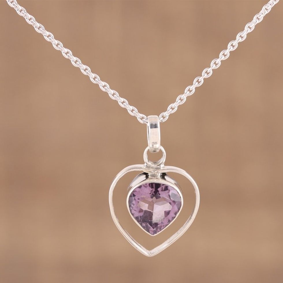925 Sterling Silver Faceted Amethyst Heart Pendant Necklace 'Shimmering Lilac'