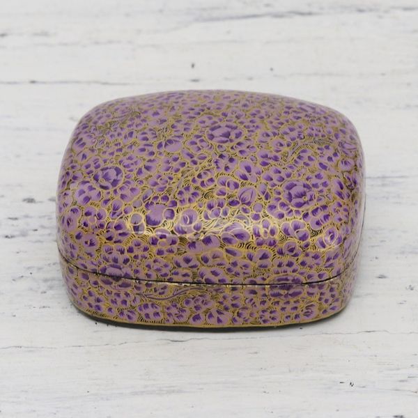 Alternate image for Hand-Painted Purple and Metallic Gold Floral Decorative Box Lavender Mist