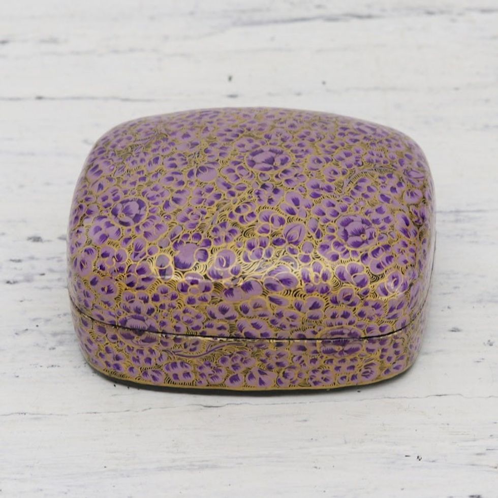 Hand-Painted Purple and Metallic Gold Floral Decorative Box 'Lavender Mist'