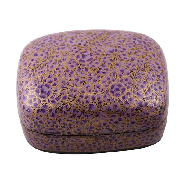 Alternate image for Hand-Painted Purple and Metallic Gold Floral Decorative Box Lavender Mist