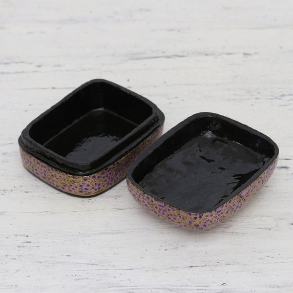Alternate image for Hand-Painted Purple and Metallic Gold Floral Decorative Box Lavender Mist