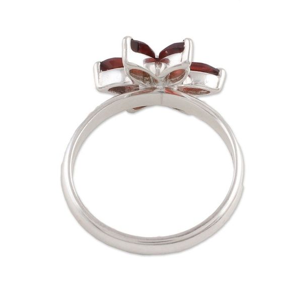 Alternate image for Garnet and Sterling Silver Floral Ring from India Sparkling Daisy