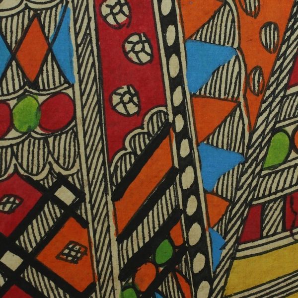 Alternate image for Original Freehand Madhubani Painting of Krishna and Radha Celestial Lovers