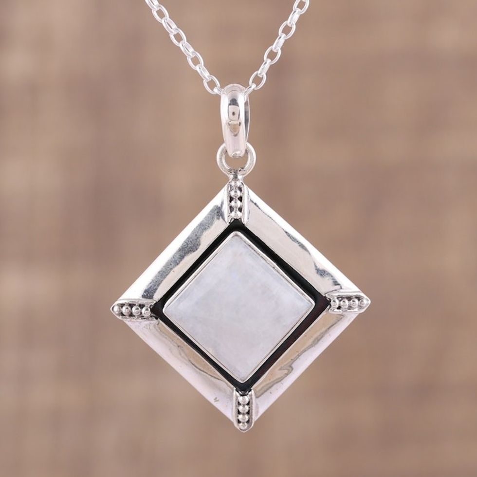 Rainbow Moonstone and Sterling Silver Pendant Necklace 'Heavenly Kite'