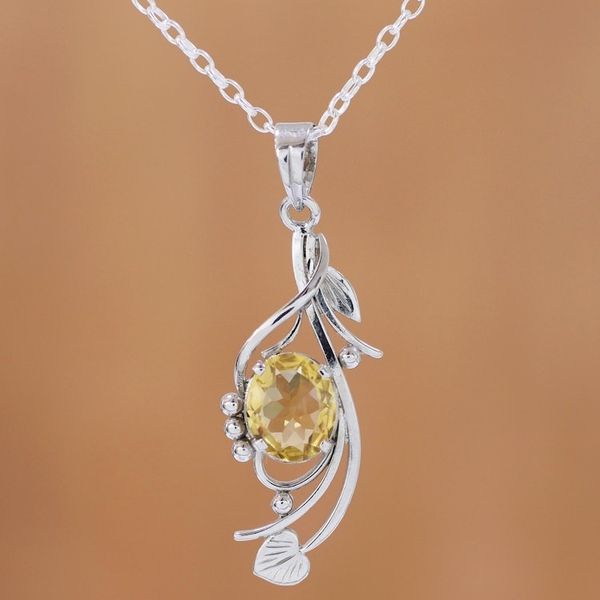 Alternate image for Rhodium Plated 4-Carat Citrine Pendant Necklace from India Graceful Vine