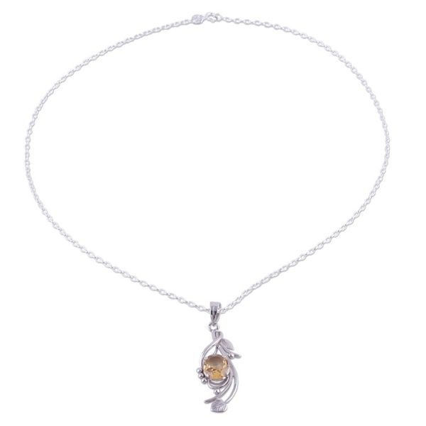 Alternate image for Rhodium Plated 4-Carat Citrine Pendant Necklace from India Graceful Vine