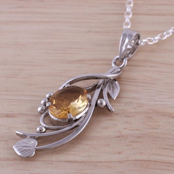 Alternate image for Rhodium Plated 4-Carat Citrine Pendant Necklace from India Graceful Vine