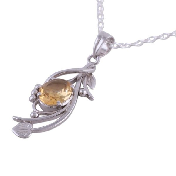 Alternate image for Rhodium Plated 4-Carat Citrine Pendant Necklace from India Graceful Vine
