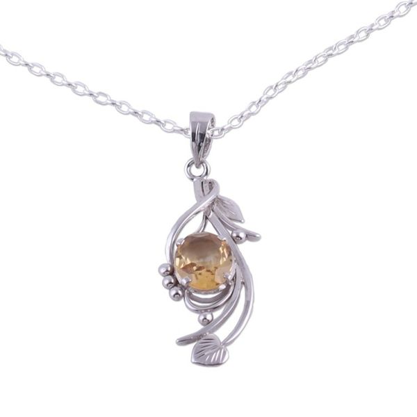 Alternate image for Rhodium Plated 4-Carat Citrine Pendant Necklace from India Graceful Vine