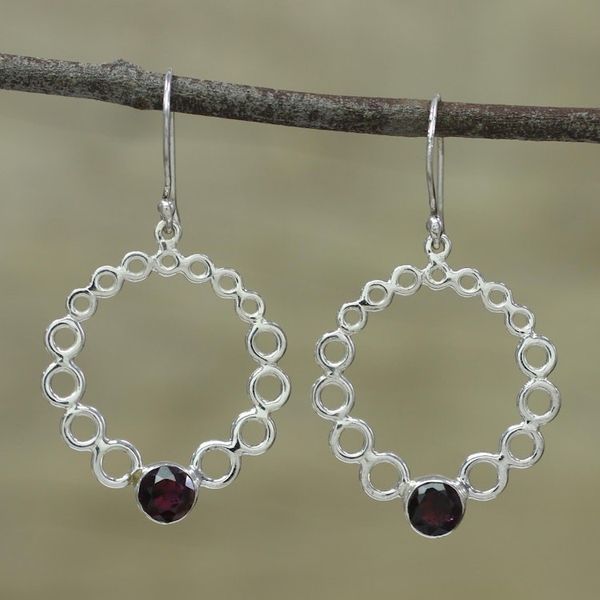 Alternate image for Circle Pattern Garnet Dangle Earrings from India Halo Rings