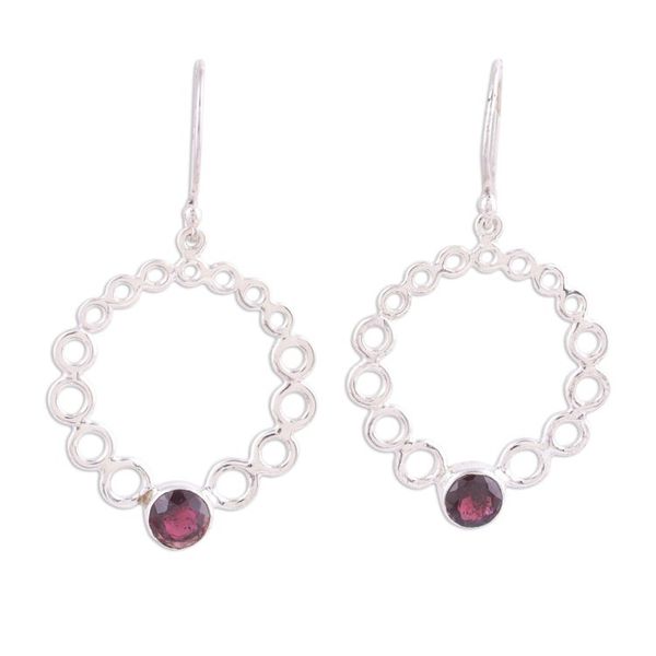 Alternate image for Circle Pattern Garnet Dangle Earrings from India Halo Rings