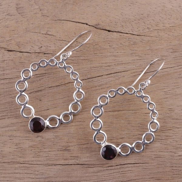 Alternate image for Circle Pattern Garnet Dangle Earrings from India Halo Rings