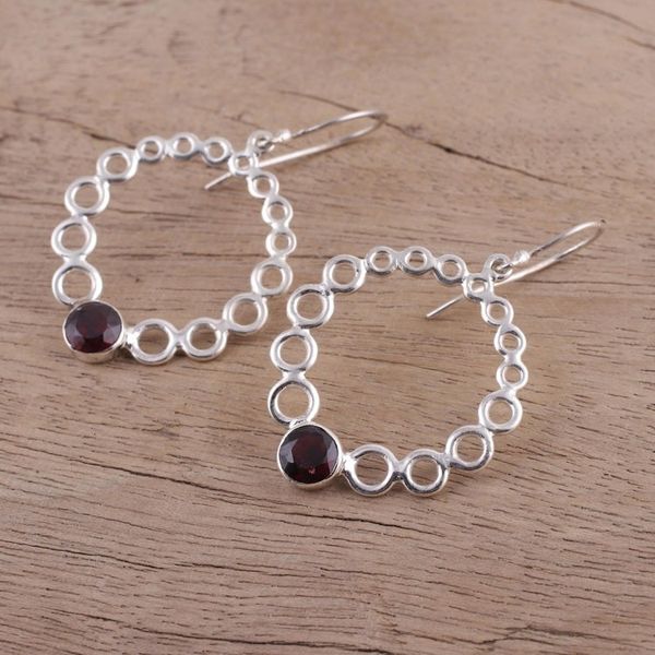 Alternate image for Circle Pattern Garnet Dangle Earrings from India Halo Rings