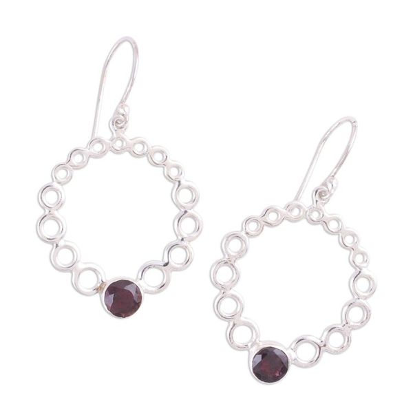 Alternate image for Circle Pattern Garnet Dangle Earrings from India Halo Rings